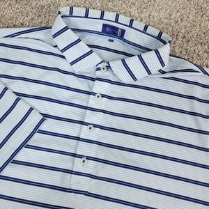 Stitch Mens Large Blue White Striped Performance Stretch Golf Polo Short Sleeve